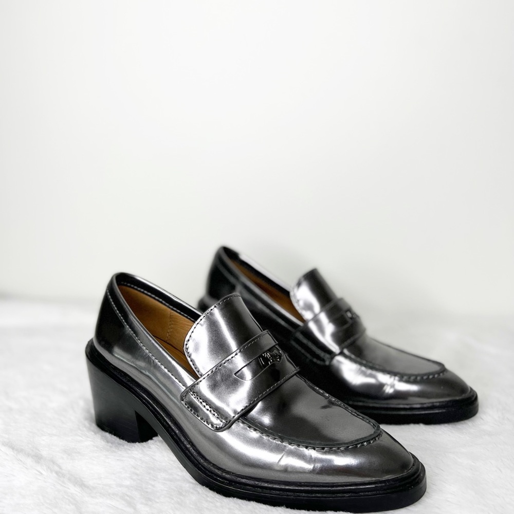 COACH Heath In Gunmetal Mirror Metallic Loafers